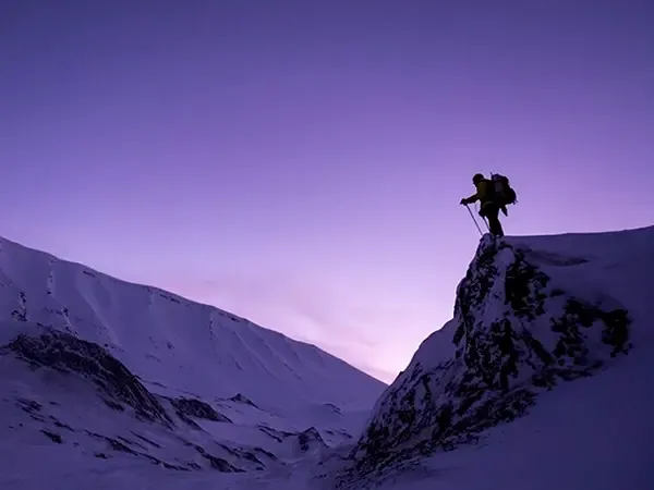 Trekker standing on the mountains in Manaslu Circuit