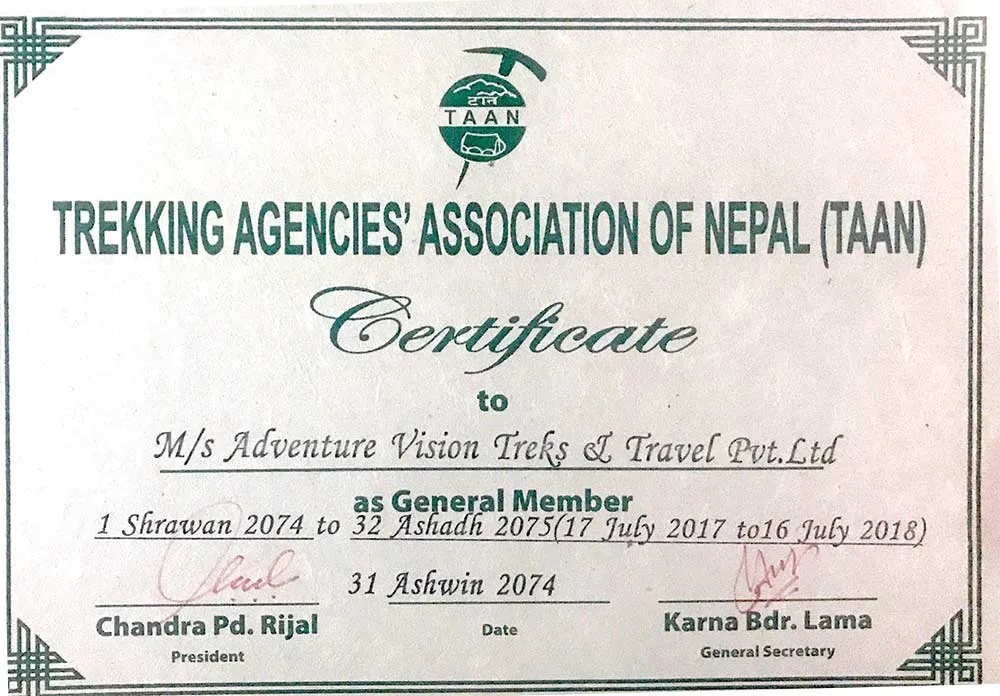 Trekking agencies association of Nepal member