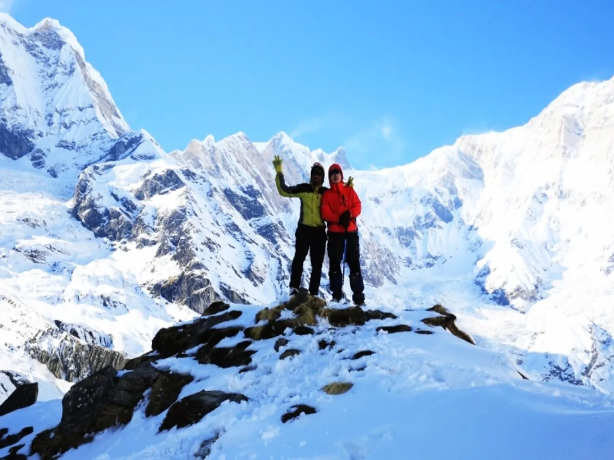 Climbers clicking picture at Annapurna base camp