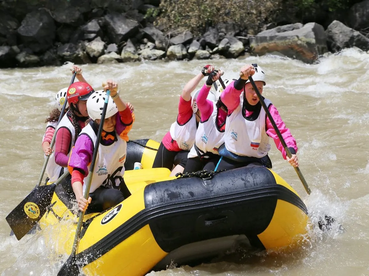 Group enjoying upper seti white water rafting experience