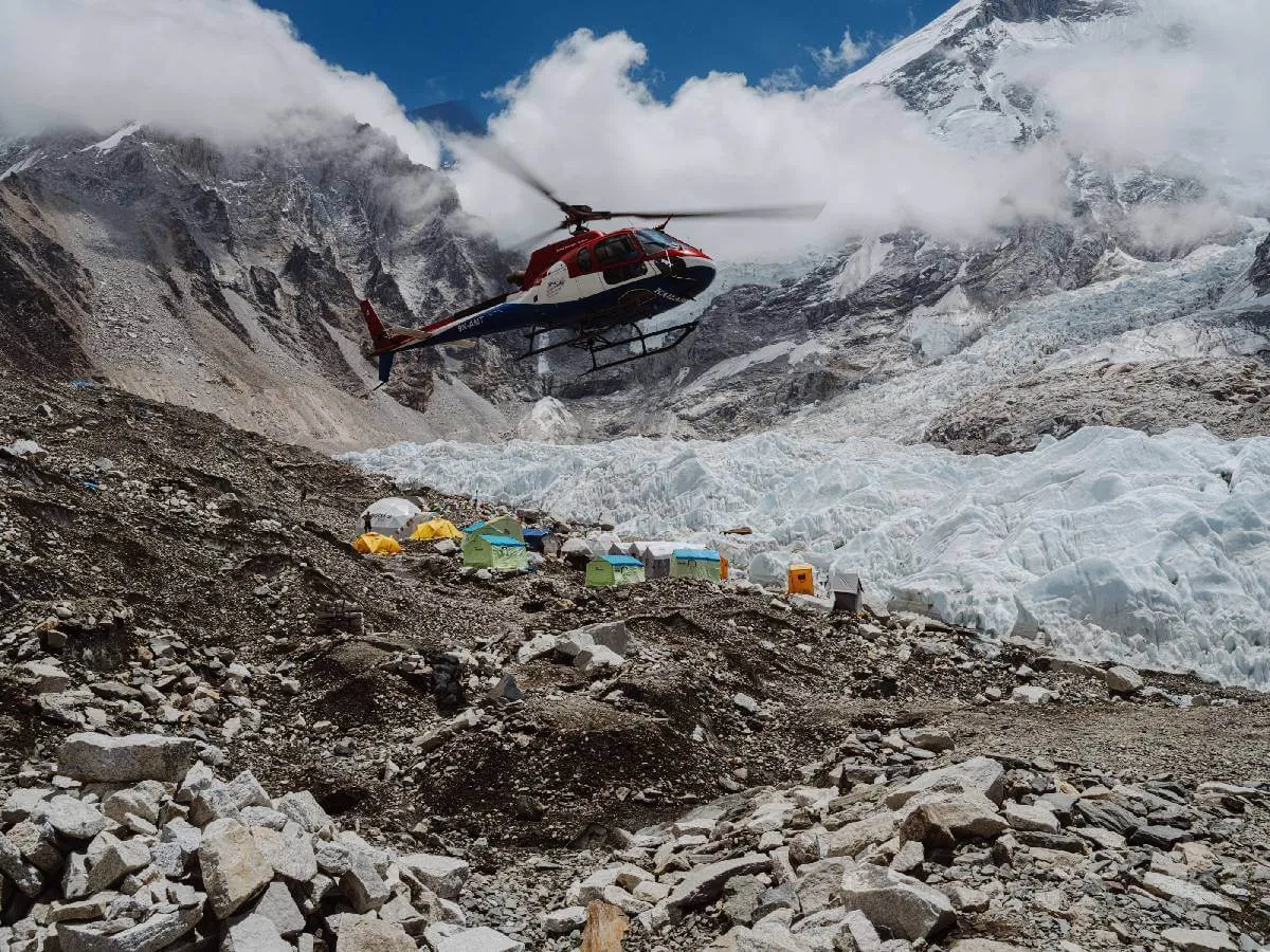 Helicopter at Everest base camp