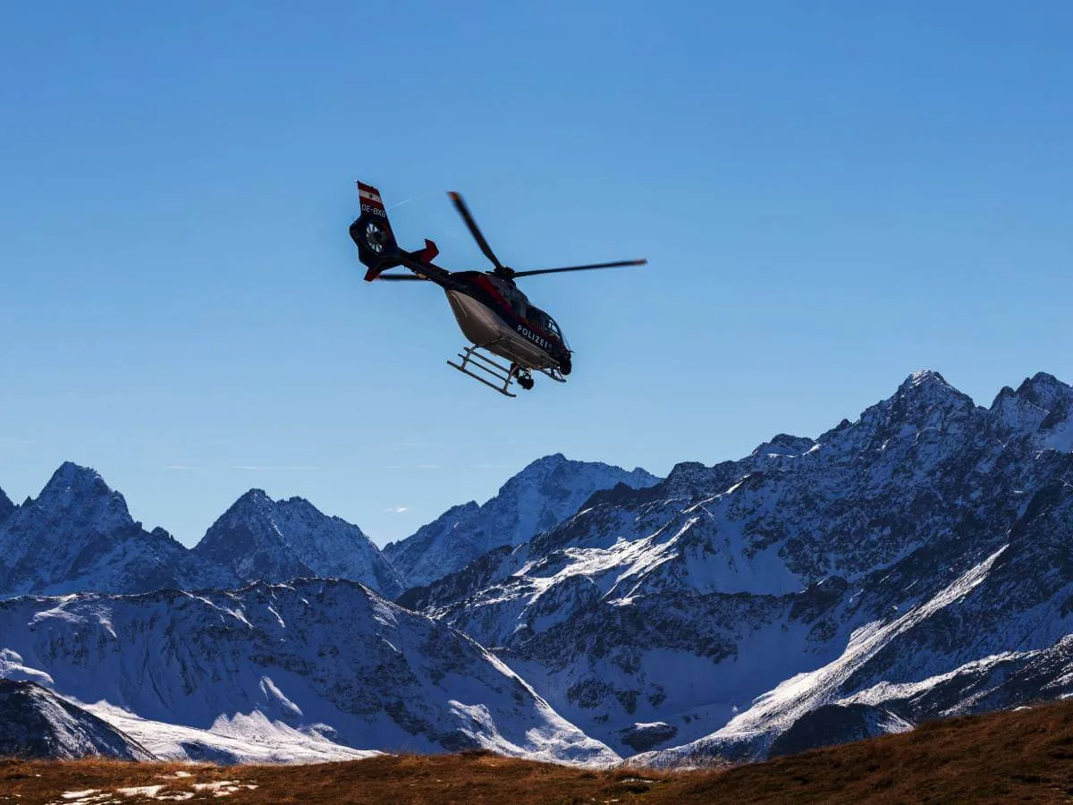 Helicopter flying over Muktinath mountains