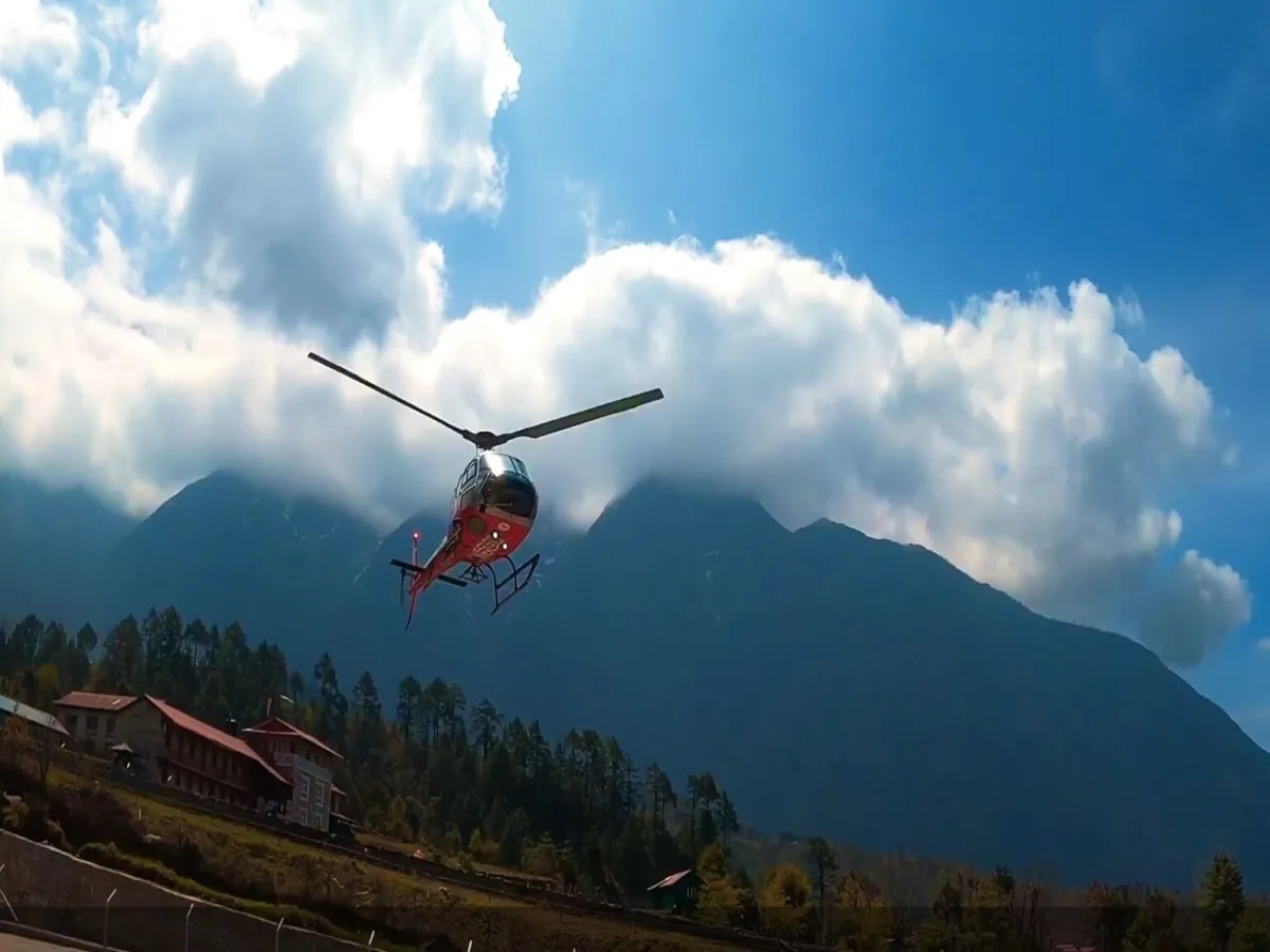 Helicopter getting ready to fly to everest base camp