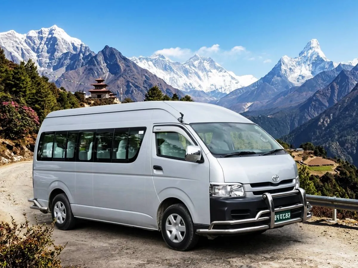 Hiace parked at backdrop of mountains