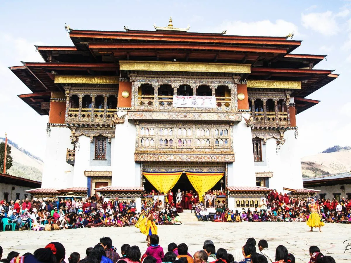 Local Bhutanese people dancing in Bhutan
