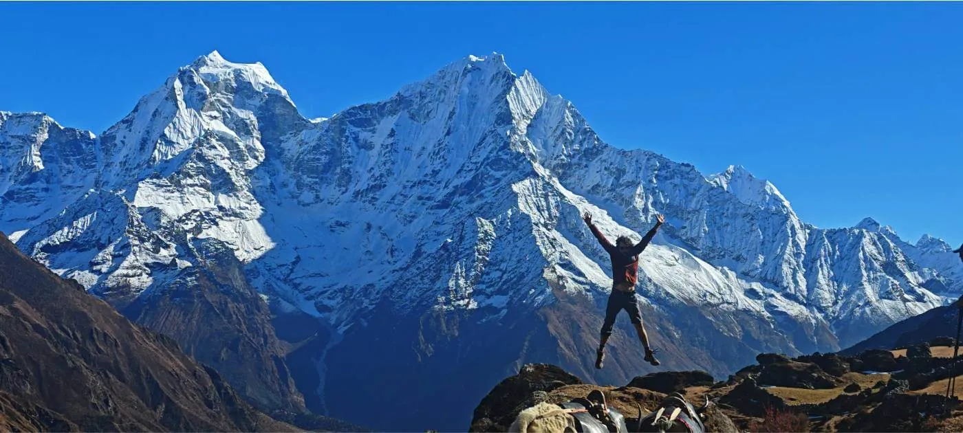 Man jumping on Manaslu