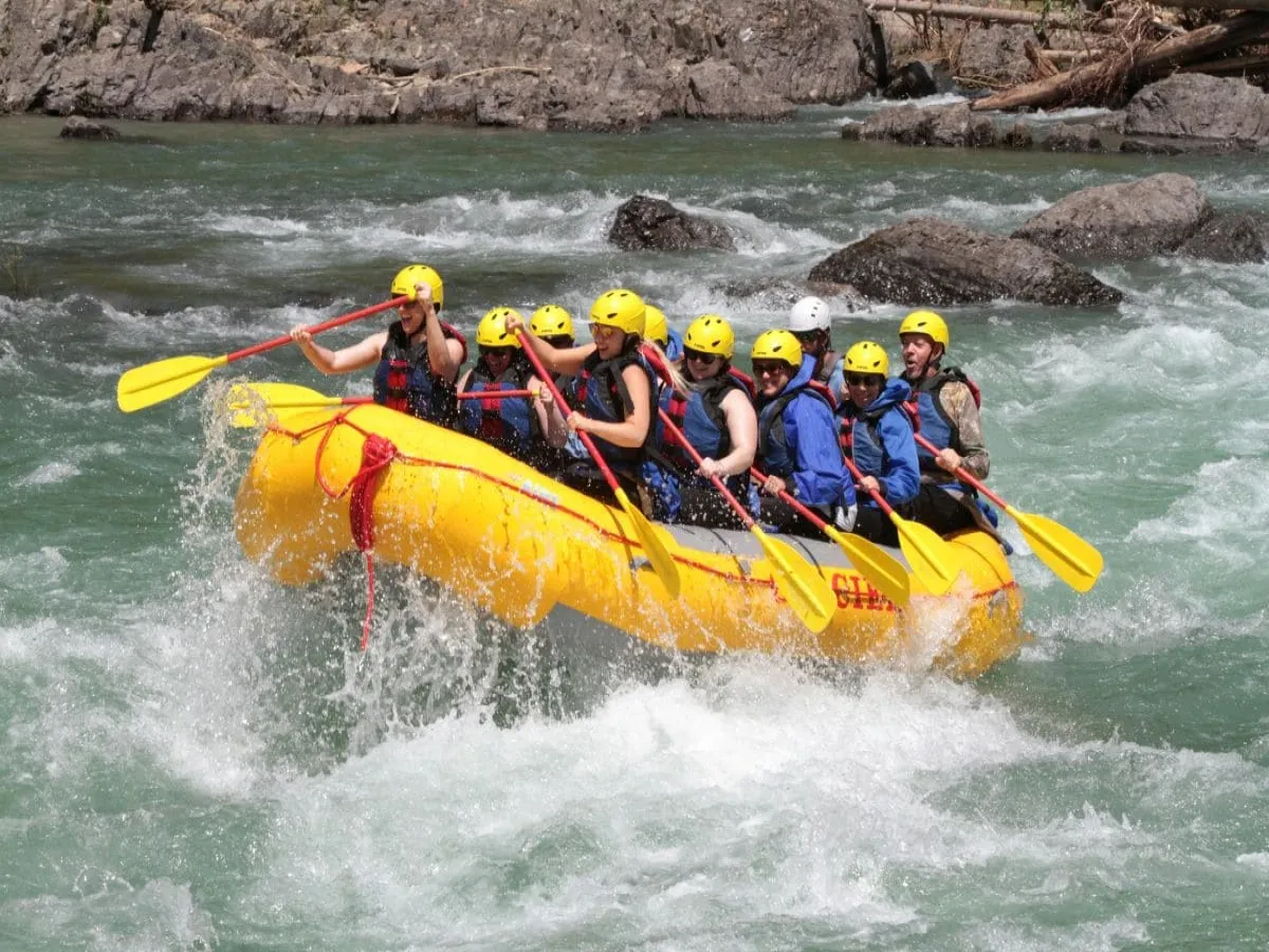People doing white river rafting in Sunkoshi
