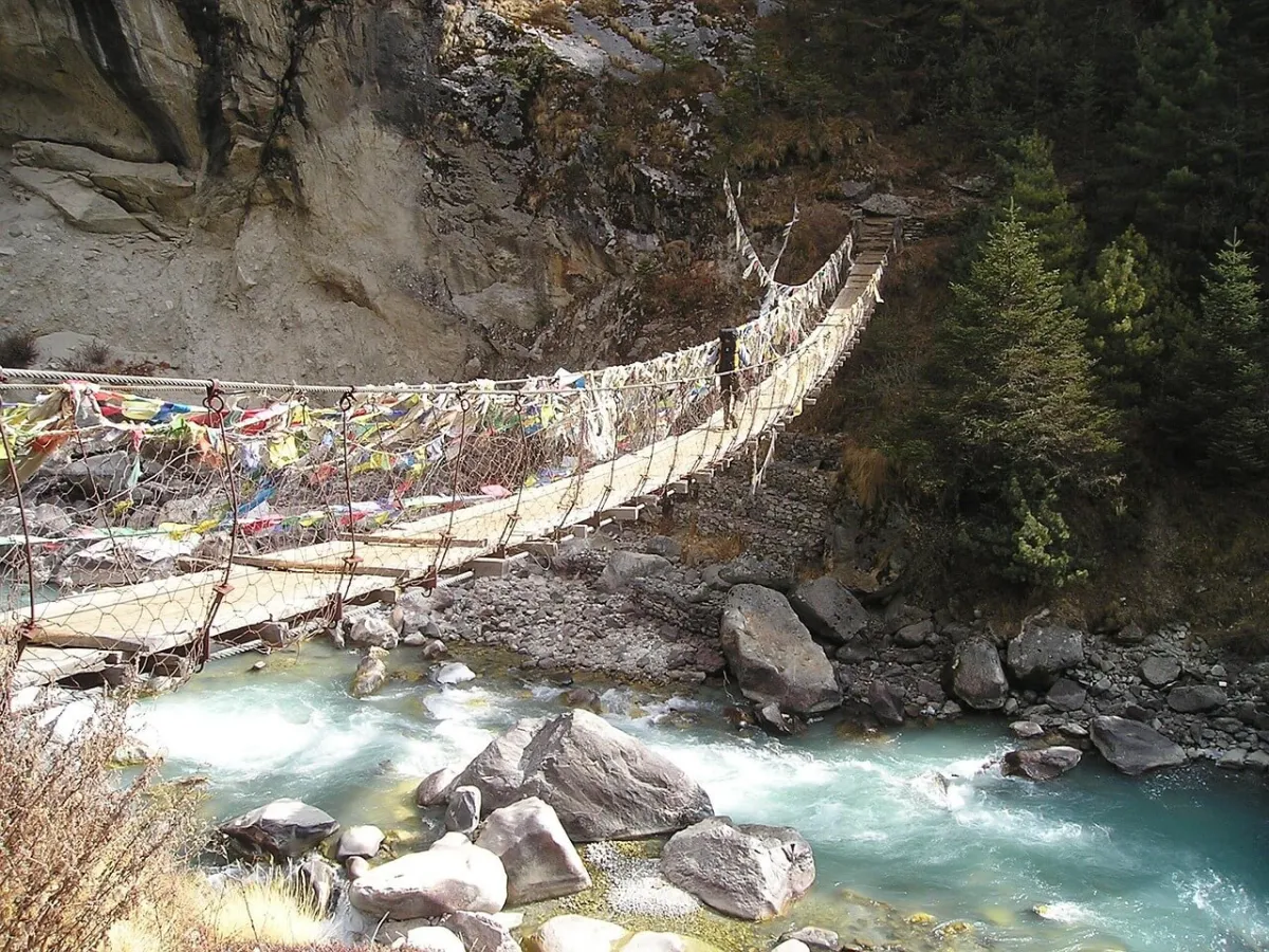 Suspension bridge over the water crossing during the trek