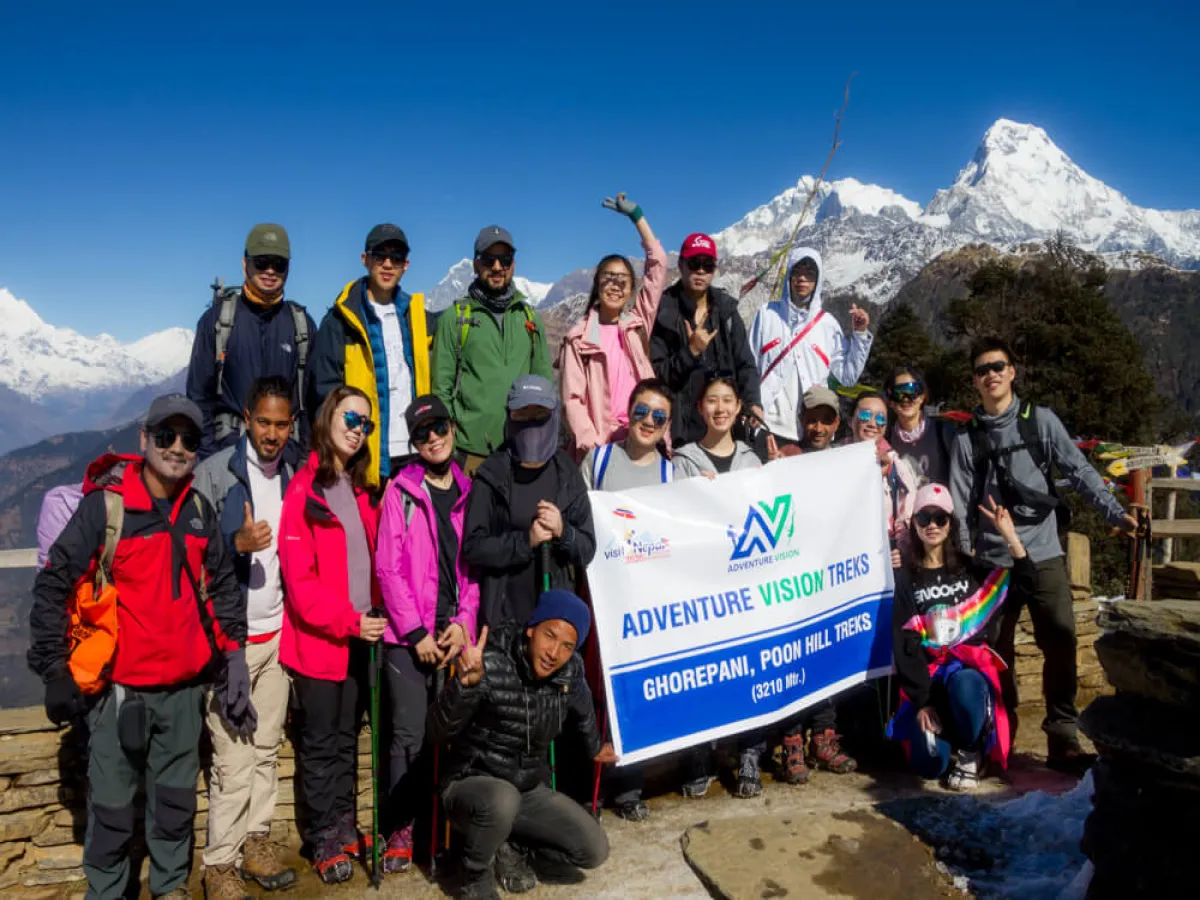 Students clicking pictures with Adventure Vision Treks in Poon Hill