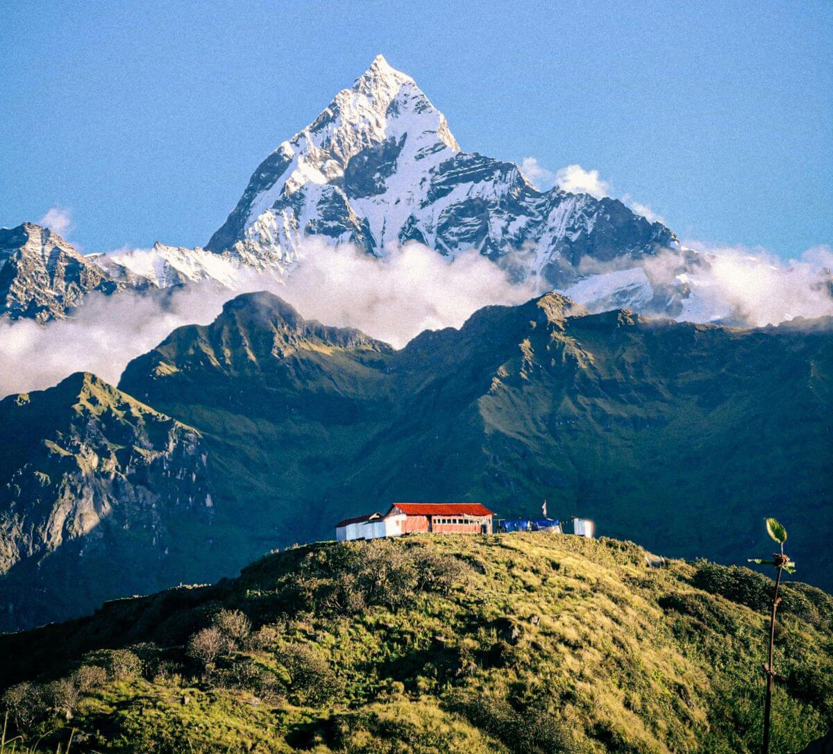 Beautiful gurung village on the backdrop of Machapuchhare