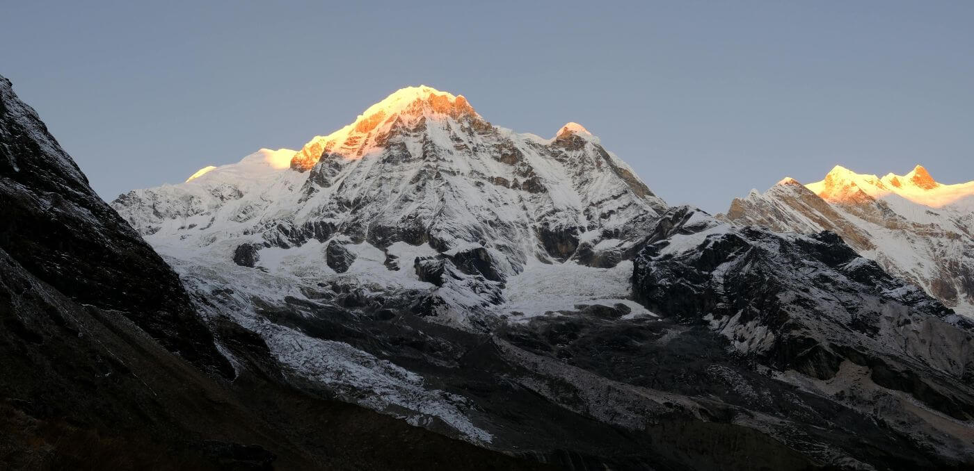 Beautiful sunrise over Annapurna peaks in october