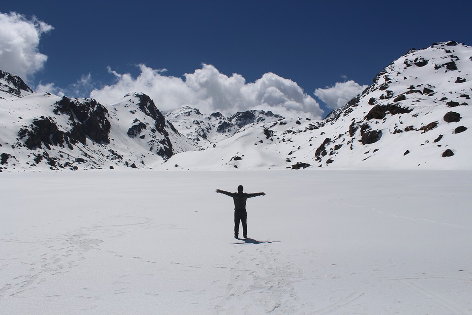 Trekkers posing for a photo with the Annapurna mountain range in the background during a trekking expedition.