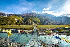 Suspension bridge over Kali Gandaki River in Mustang valley.