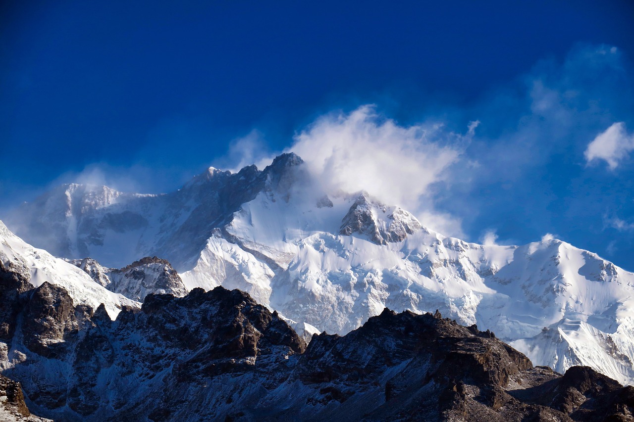 Awesome view of the snow-covered Kanchenjunga mountain, 