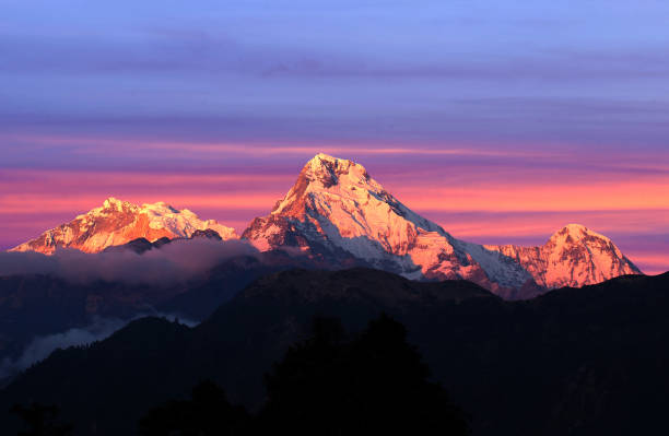 Panorama of mount Annapurna - view from Poon Hill on Annapurna Circuit Trek in the Nepal Himalaya.