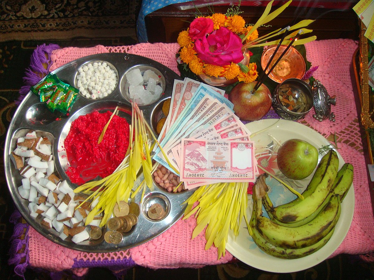 A tika plate decorated to put tika on the elders and celebrate it.