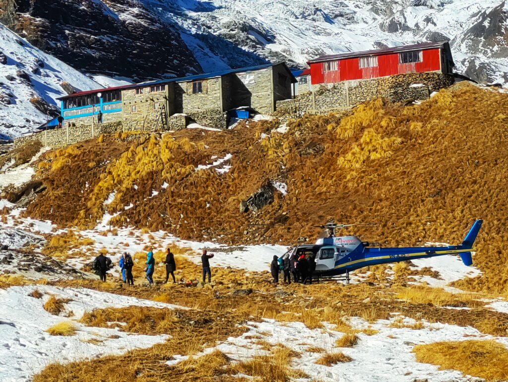 Scenic touchdown at Annapurna Base Camp! Experience the Himalayas from the skies.