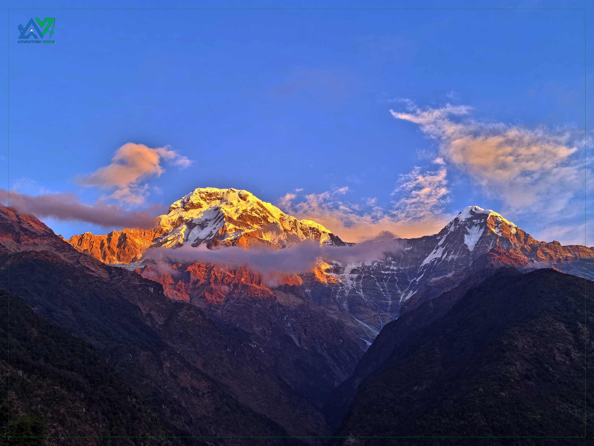 The golden sunrise over Annapurna Base Camp is a breathtaking start to the day in the heart of the Himalayas.
