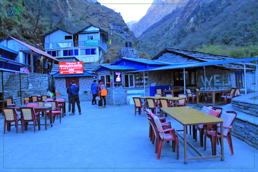 Resting in the clouds! A cozy tea house along the Himalayan trails, offering warmth and breathtaking views.