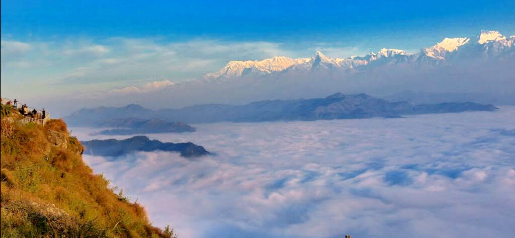 Himalaya range with villages covered by clouds