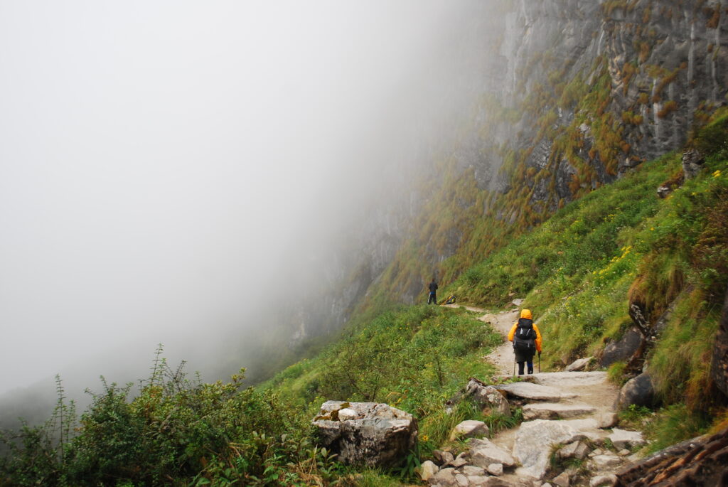  Misty Views of Annapurna Base Camp Shrouded in Clouds.