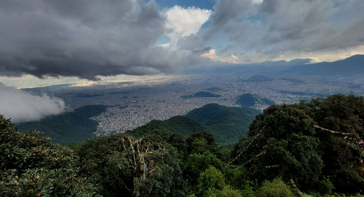 View of Kathmandu from Shivapuri national park in Monsoon