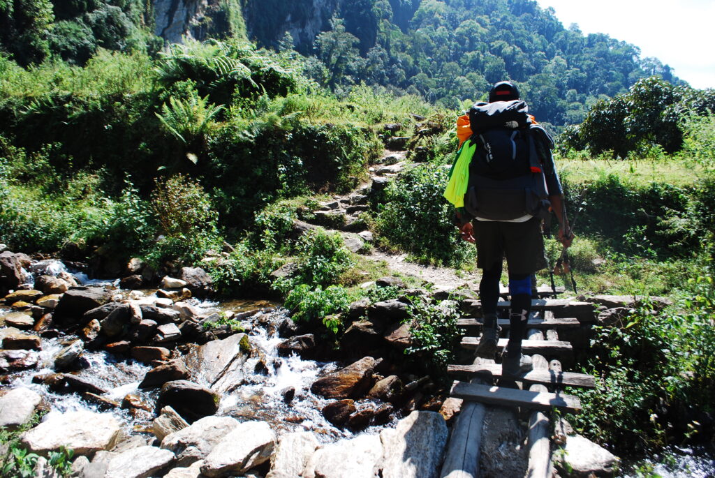 A Rustic Wooden Bridge on the Way to Annapurna Base Camp