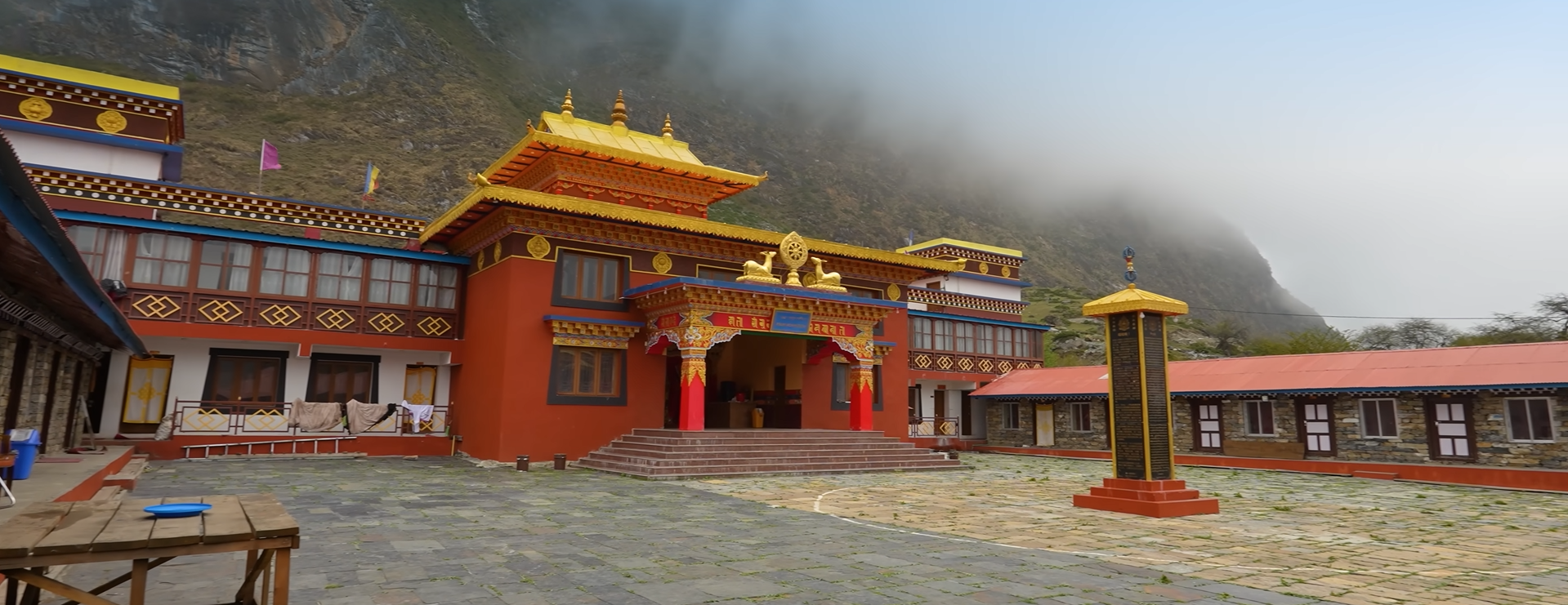 A serene Ghumba nestled in the hills during the Tsum Valley Trek in Nepal