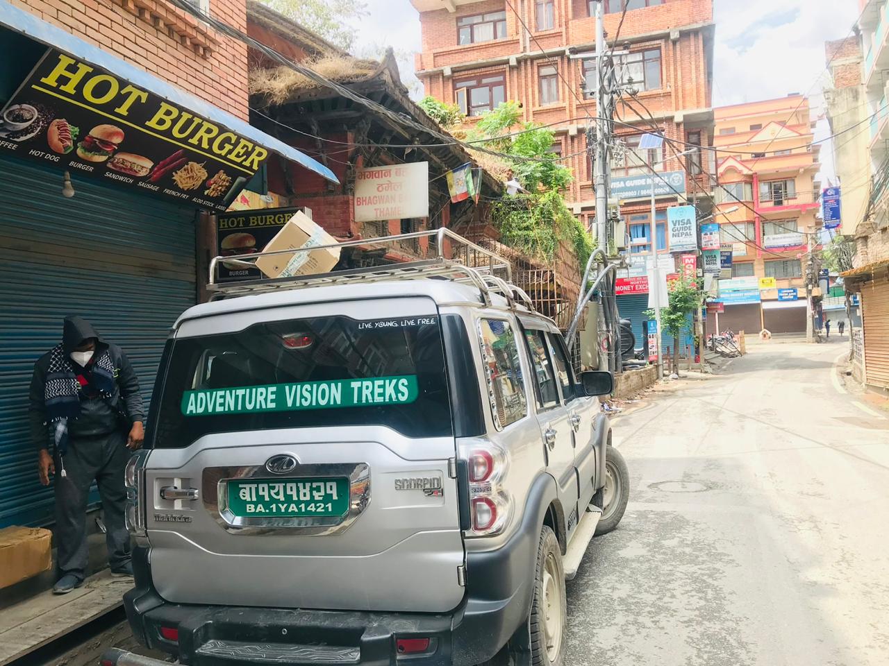 A Scorpio jeep rented for Annapurna Circuit Trek, ready for mountain roads in Nepal.