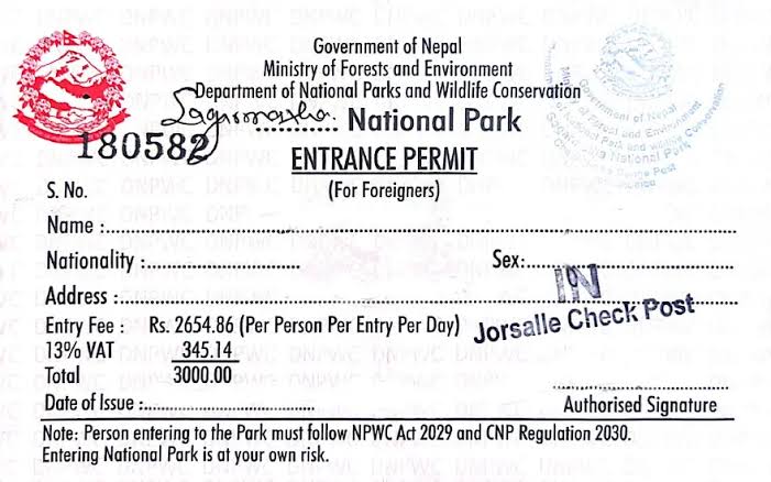 Sagarmatha National park entry permit