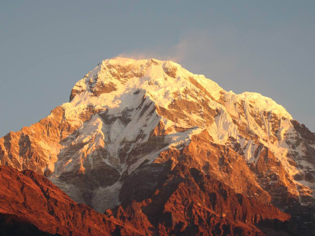 Sunrise over Annapurna south ranges seen from Ghandruk village