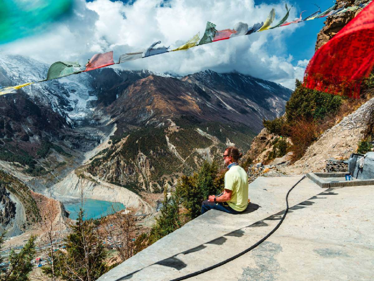 Trekker clicking picture at Praken Gompa 