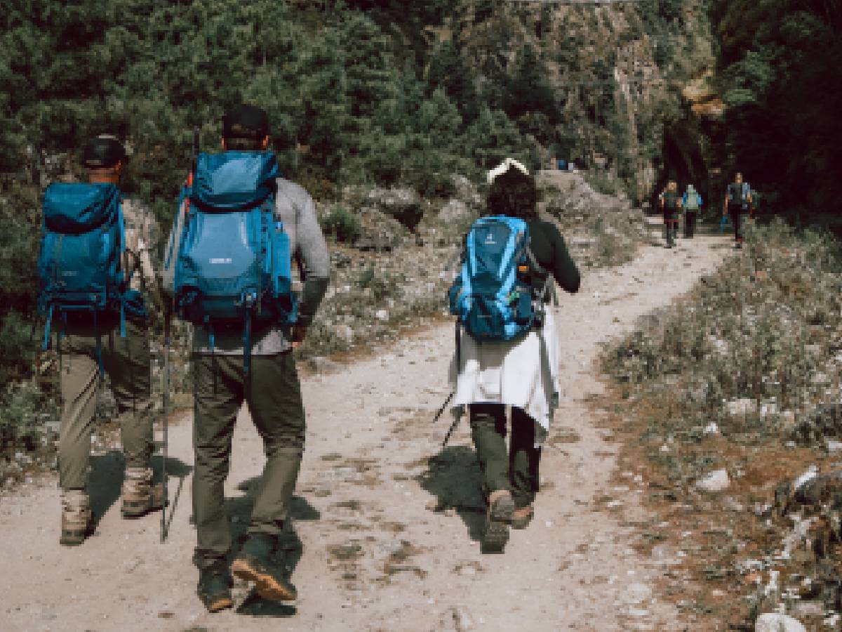 Trekker walking on Everest trail