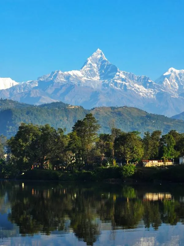 Fish tail mountain reflection of Phewa Lake