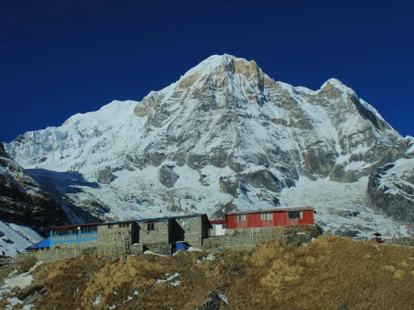 A Lodge With The Awesome Annapurna 1 In The Backdrop Of It