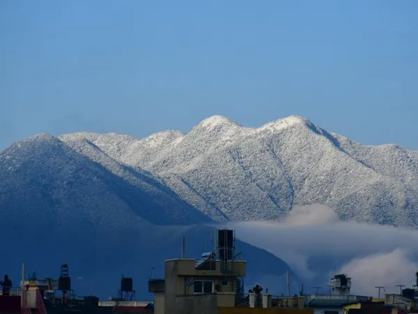 Chandragiri Hills In Snow During Hiking