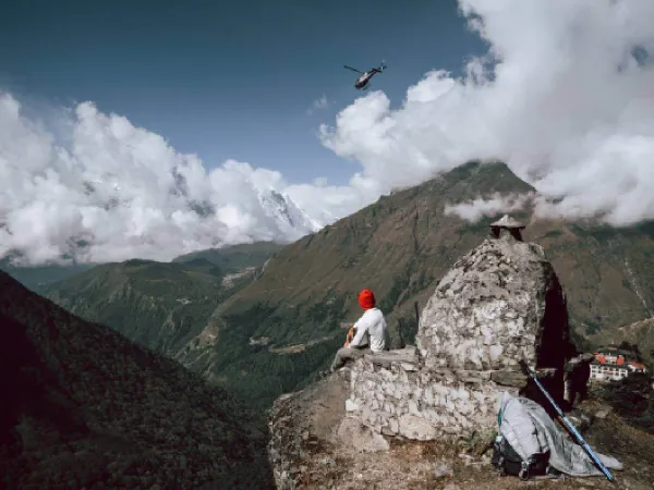 Helicopter Flying Over Pheriche