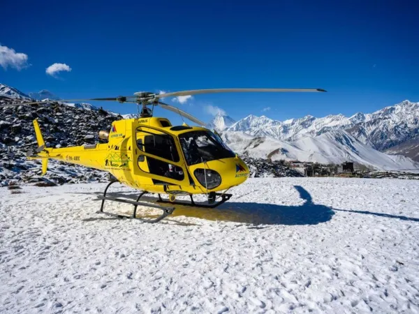 Helicopter Landing At Damodar Kunda In Winter