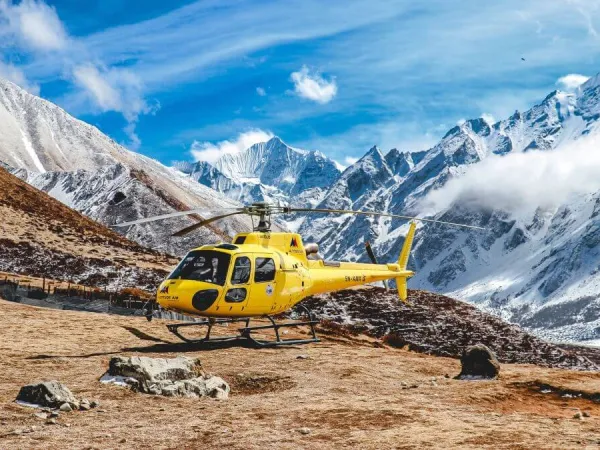Helicopter Landing At Gosaikunda Lake