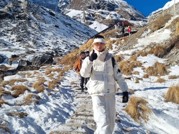 Trekker Clicking Picture At Annapurna Base Camp