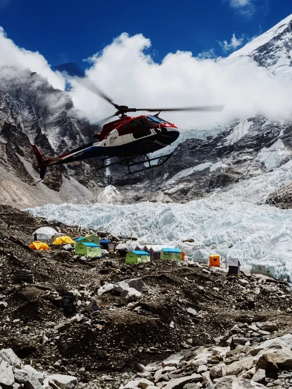 Helicopter flying in Annapurna base camp
