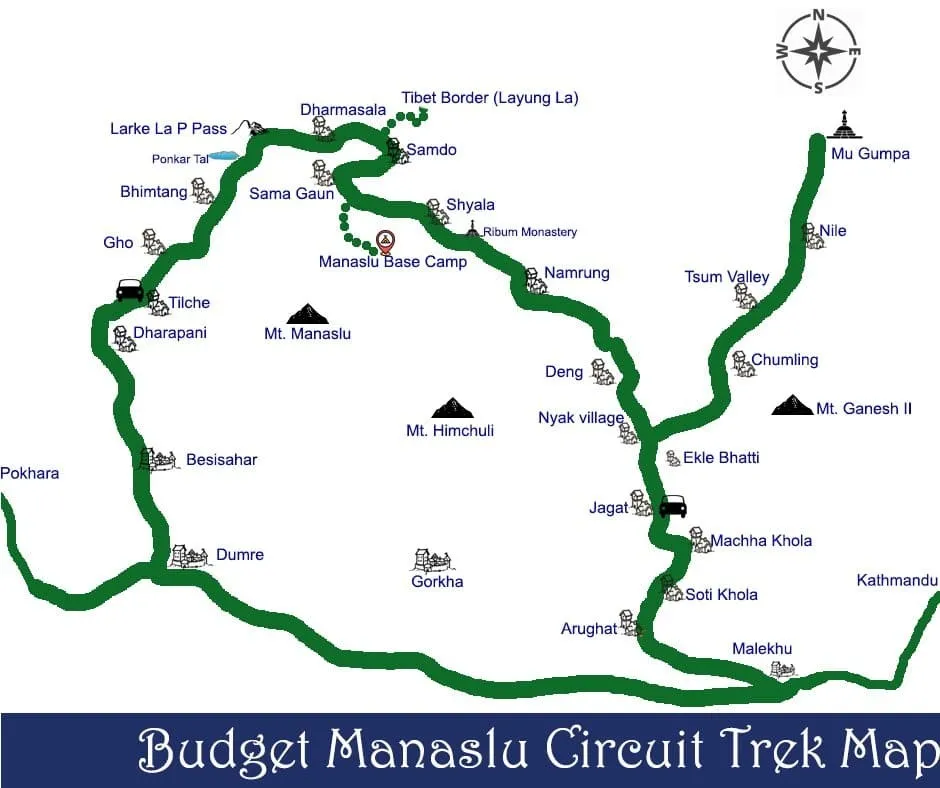 Budget Manaslu Circuit trek route map