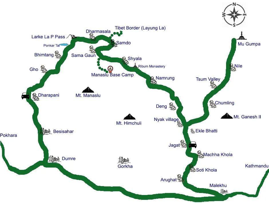 Larkya La Pass Trekking route map