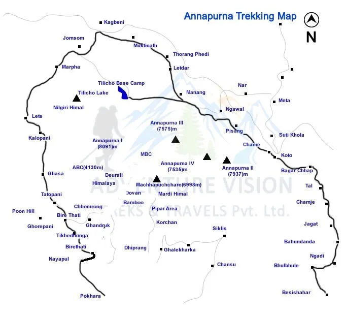 Tilicho lake trek route map