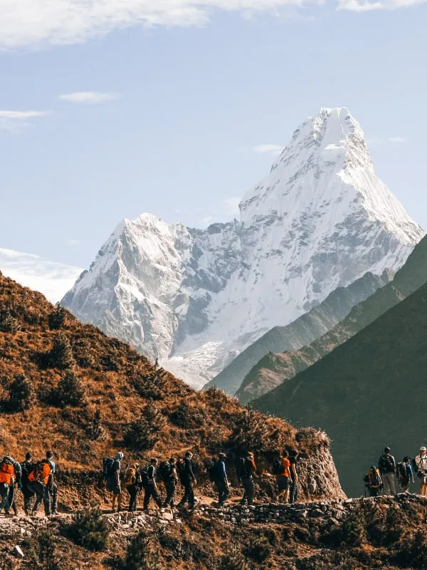 People walking on Namche Bazar three pass trekking