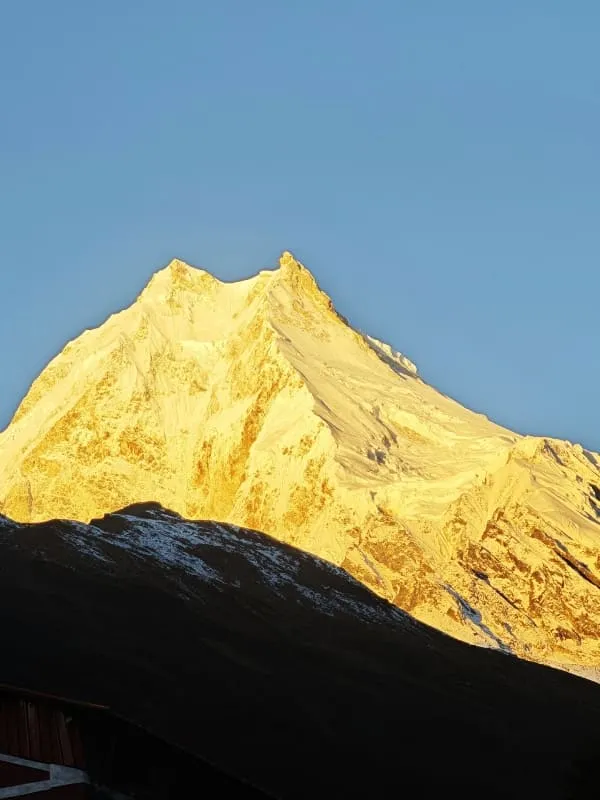 Sunrise over Manaslu peaks seen during trekking from pokhara