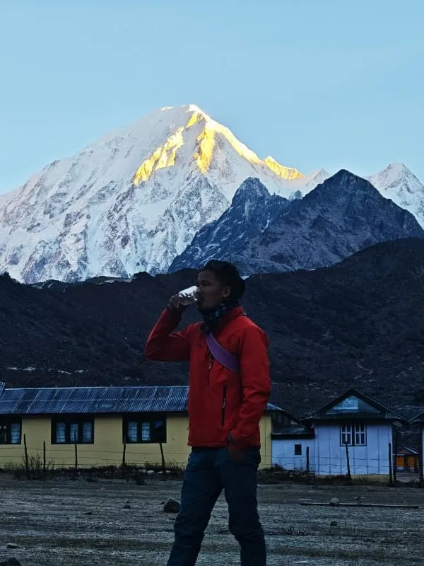 Trekker clicking picture at Tsum valley